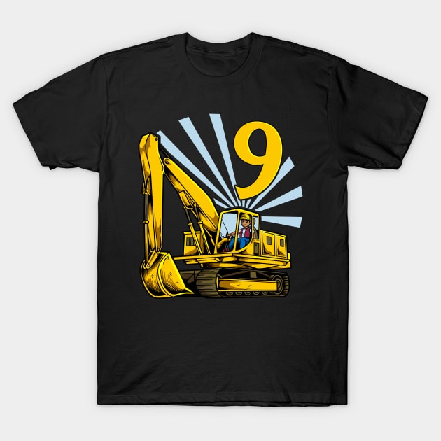 Excavator 9 year old birthday T-Shirt by Modern Medieval Design